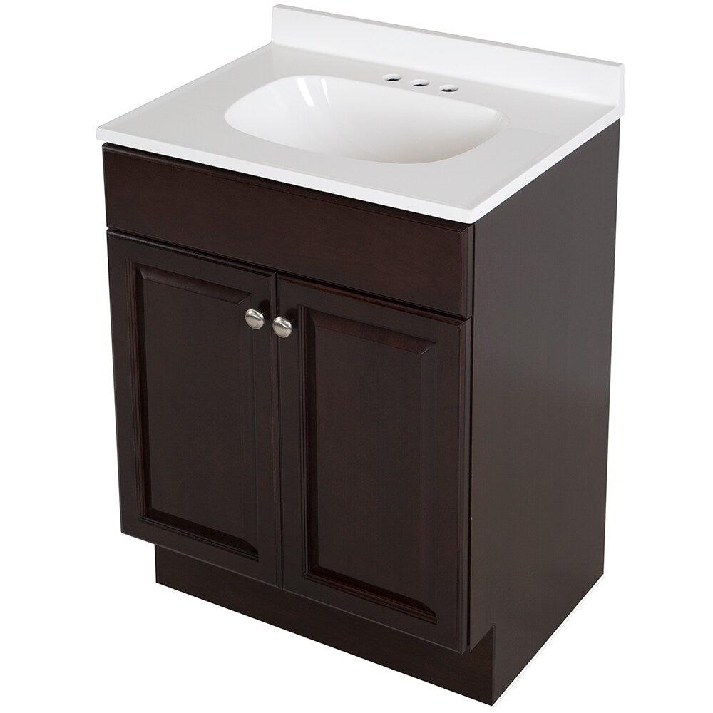 Project Source 24-in Java Single Sink Bathroom Vanity with White Cultured Marble Top