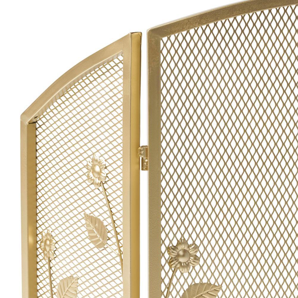 Greenbrier Modern Gold Iron Fire Screen with Leaf Accents - Super Arbor