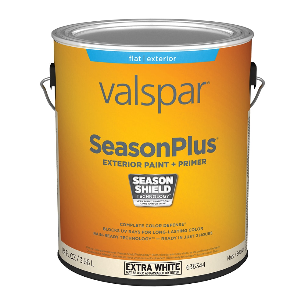 Valspar SeasonPlus Extra White Flat Exterior Tintable Paint + Primer, 1-Gallon (Actual Net Contents: 124 fl oz)