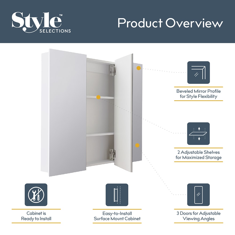 Style Selections 36.25-in x 29.75-in Surface Mount White Mirrored Medicine Cabinet