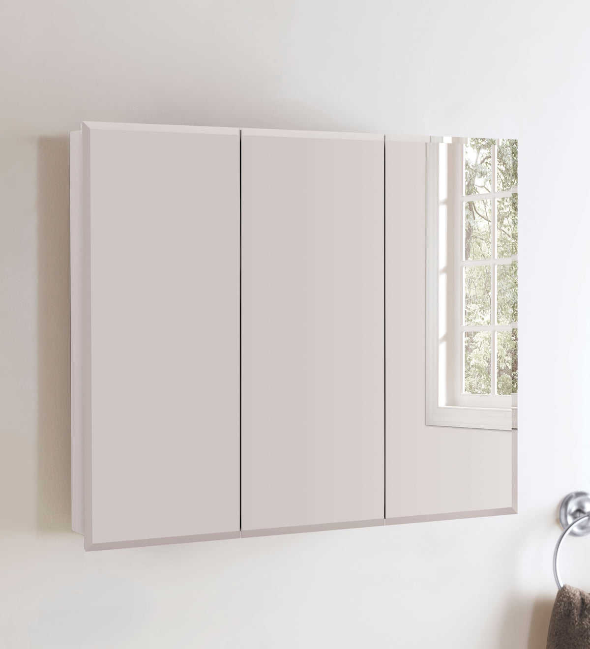Style Selections 36.25-in x 29.75-in Surface Mount White Mirrored Medicine Cabinet
