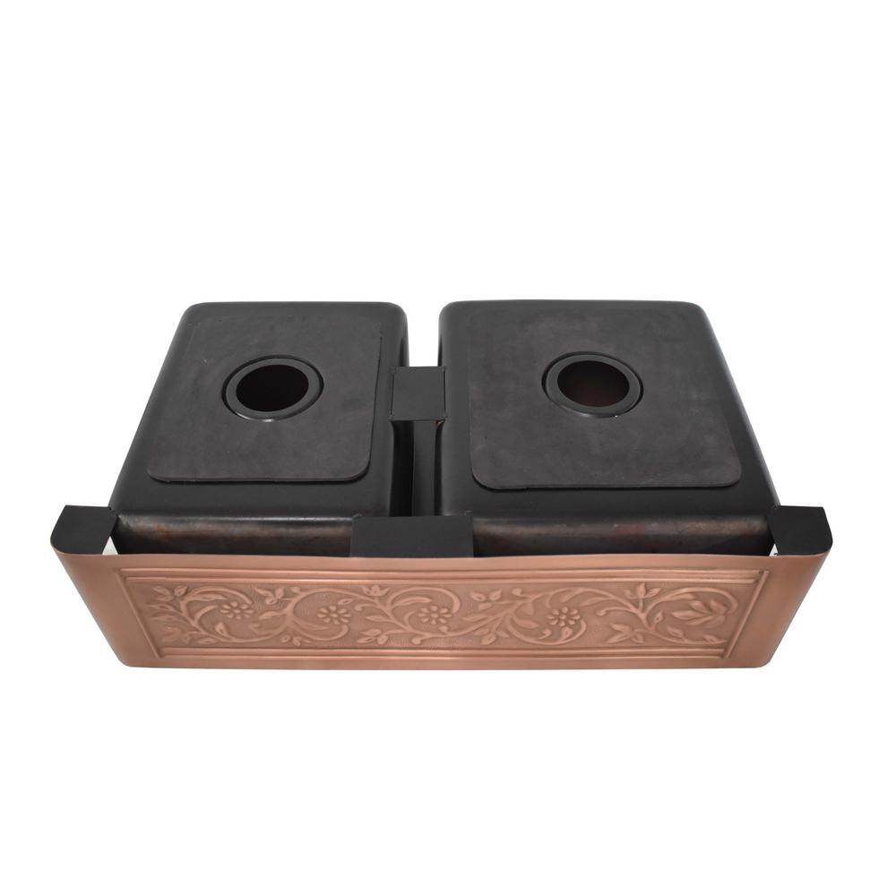 Versailles Farmhouse 33 in. 55/45 Double Bowl Kitchen Sink in Pure Copper with Bottom Grid - Super Arbor