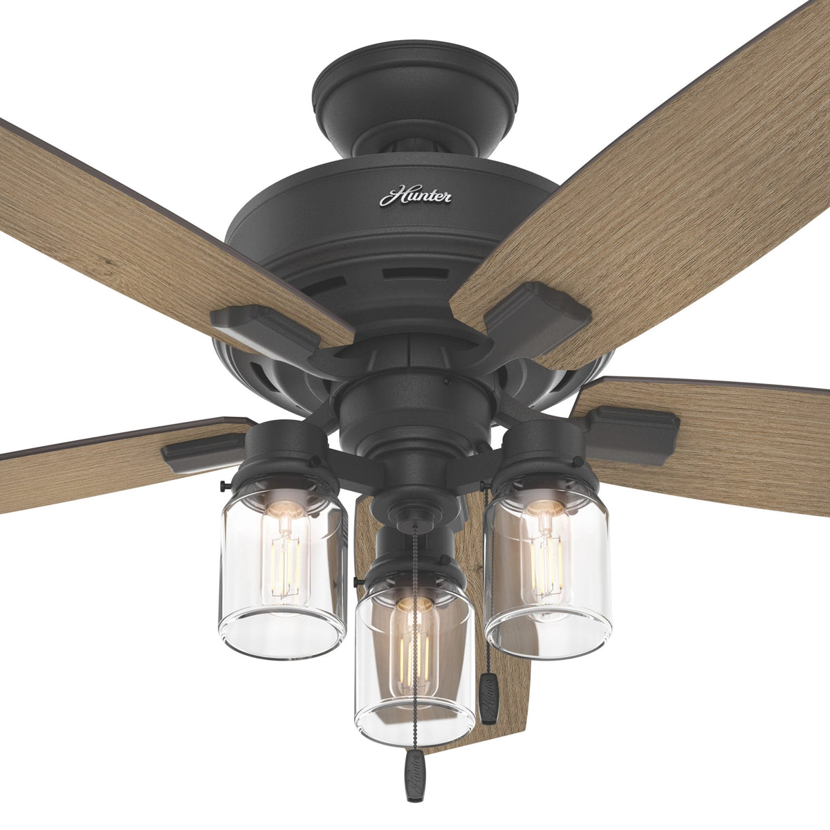 Hunter Lincoln Edison Style LED 52-in Matte Black Indoor Ceiling Fan with Light Kit, 5-Blade