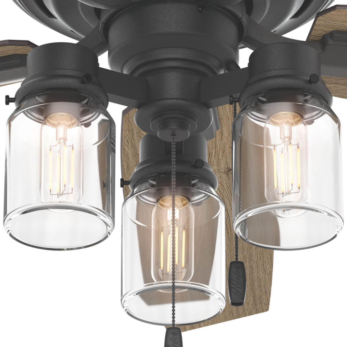 Hunter Lincoln Edison Style LED 52-in Matte Black Indoor Ceiling Fan with Light Kit, 5-Blade