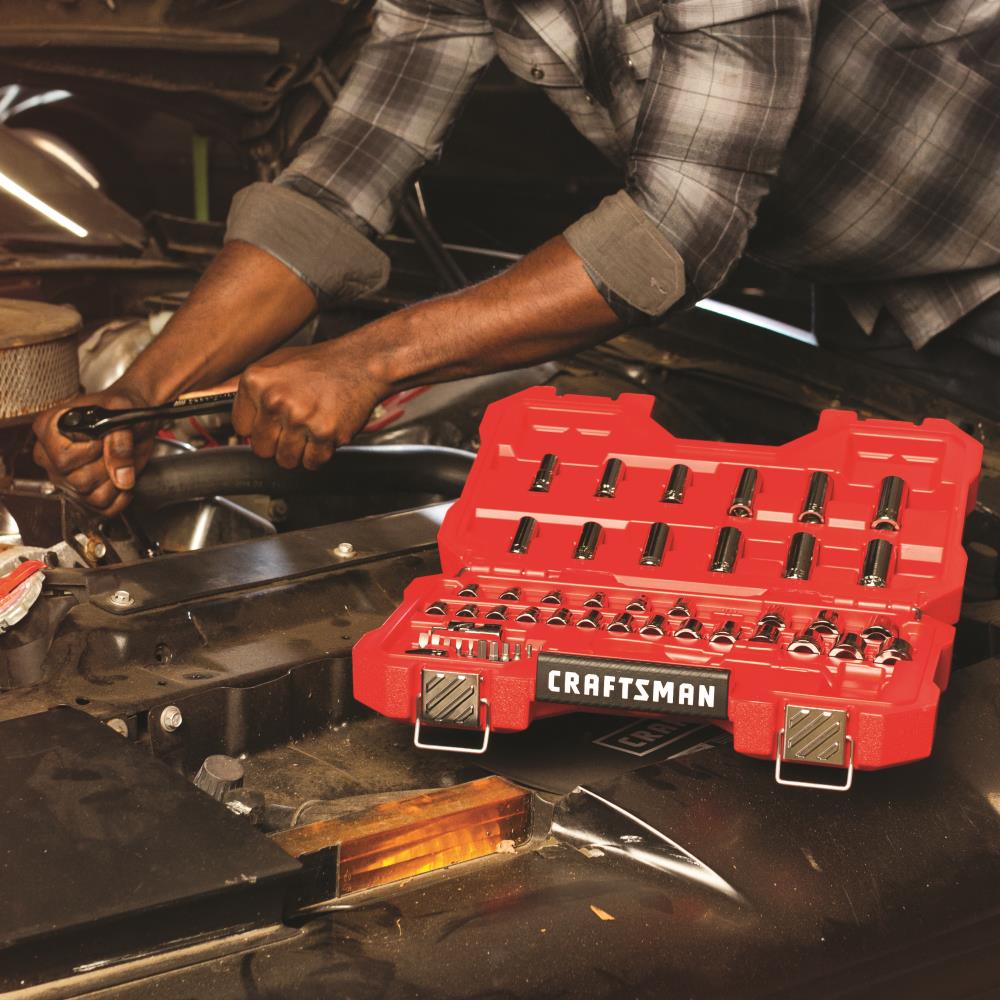 CRAFTSMAN 51-Piece Standard (SAE) and Metric Combination Gunmetal Chrome Mechanics Tool Set with Hard Case, 3/8-in Drive