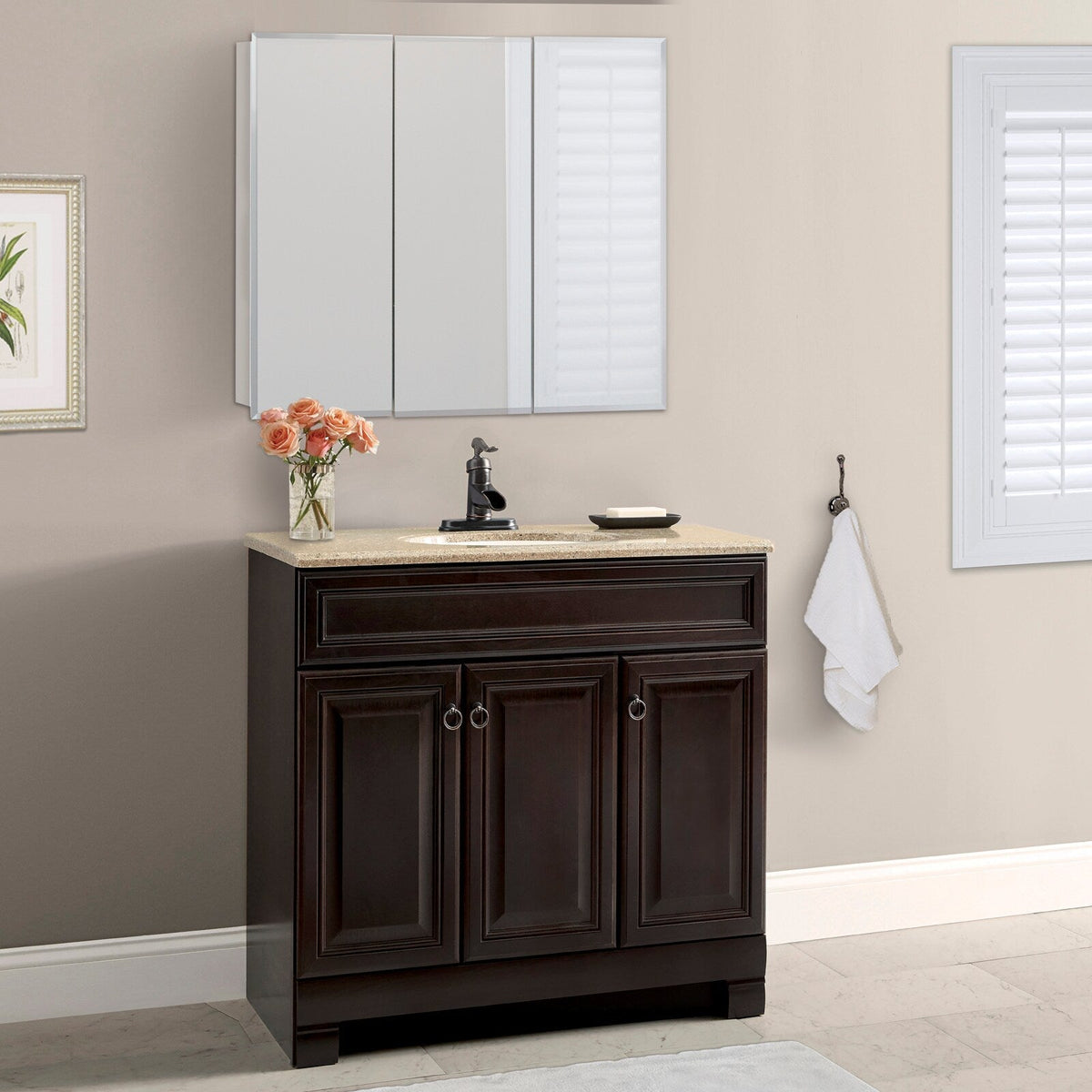 Style Selections 36.25-in x 29.75-in Surface Mount White Mirrored Medicine Cabinet
