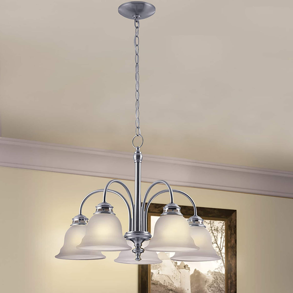 Project Source Fallsbrook 5-Light Brushed Nickel Traditional Chandelier, 22.44-in W x 16.54-in H