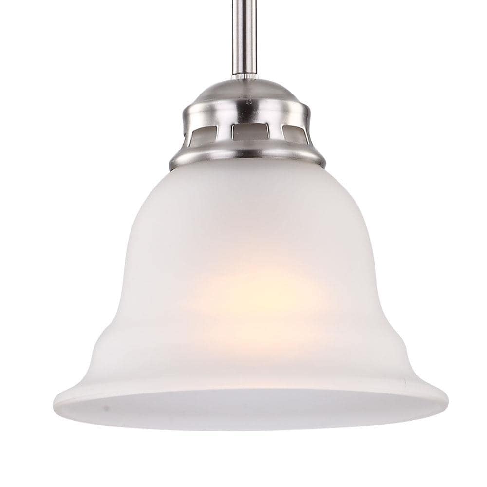 Project Source Fallsbrook Brushed Nickel Traditional Etched Glass Bell Pendant Light, 6.89-in W x 45.57-in H