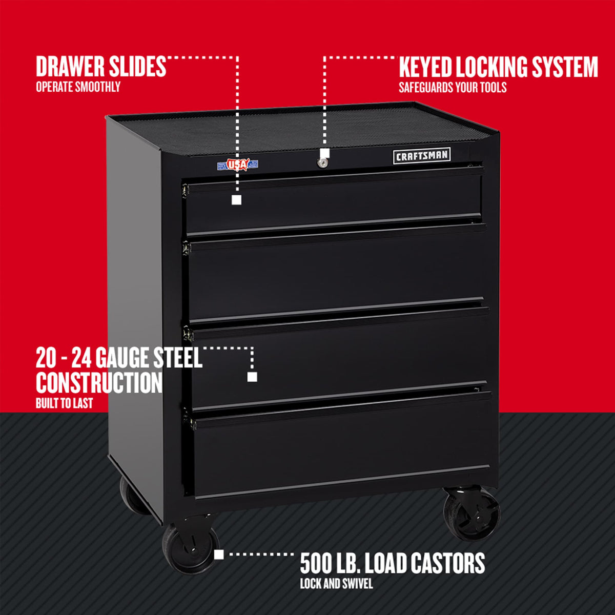 CRAFTSMAN 1000 Series 26.5-in W x 32.5-in H 4-Drawer Steel Rolling Tool Cabinet (Black)