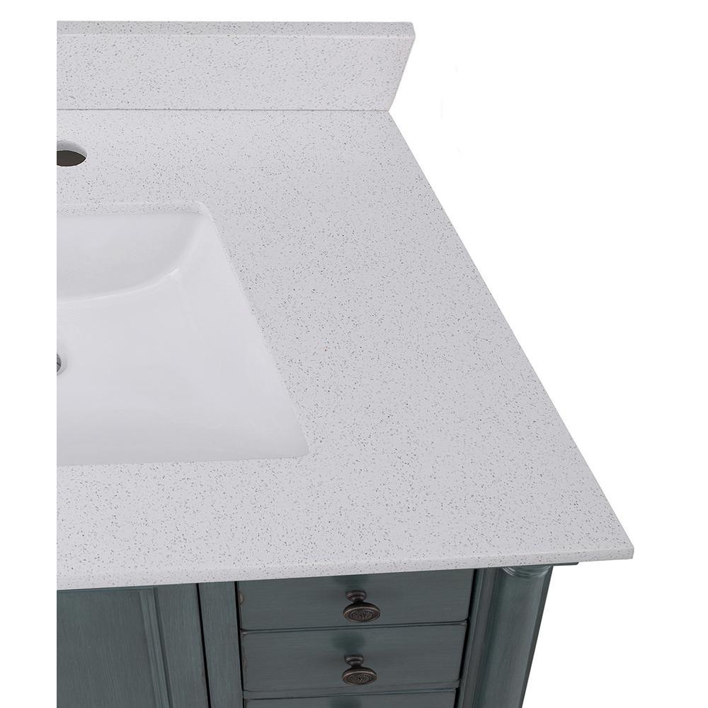 Strousse 37 in. W x 22 in. D Vanity in Distressed Blue Fog with Engineered Stone Top in Ice Diamond with White Sink - Super Arbor