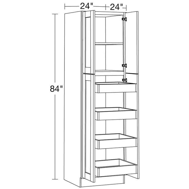 Home Decorators Collection Washington Veiled Gray Plywood Shaker Assembled Utility Pantry Kitchen Cabinet 4 ROT Sft Cls 24 in W x 24 in D x 84 in H