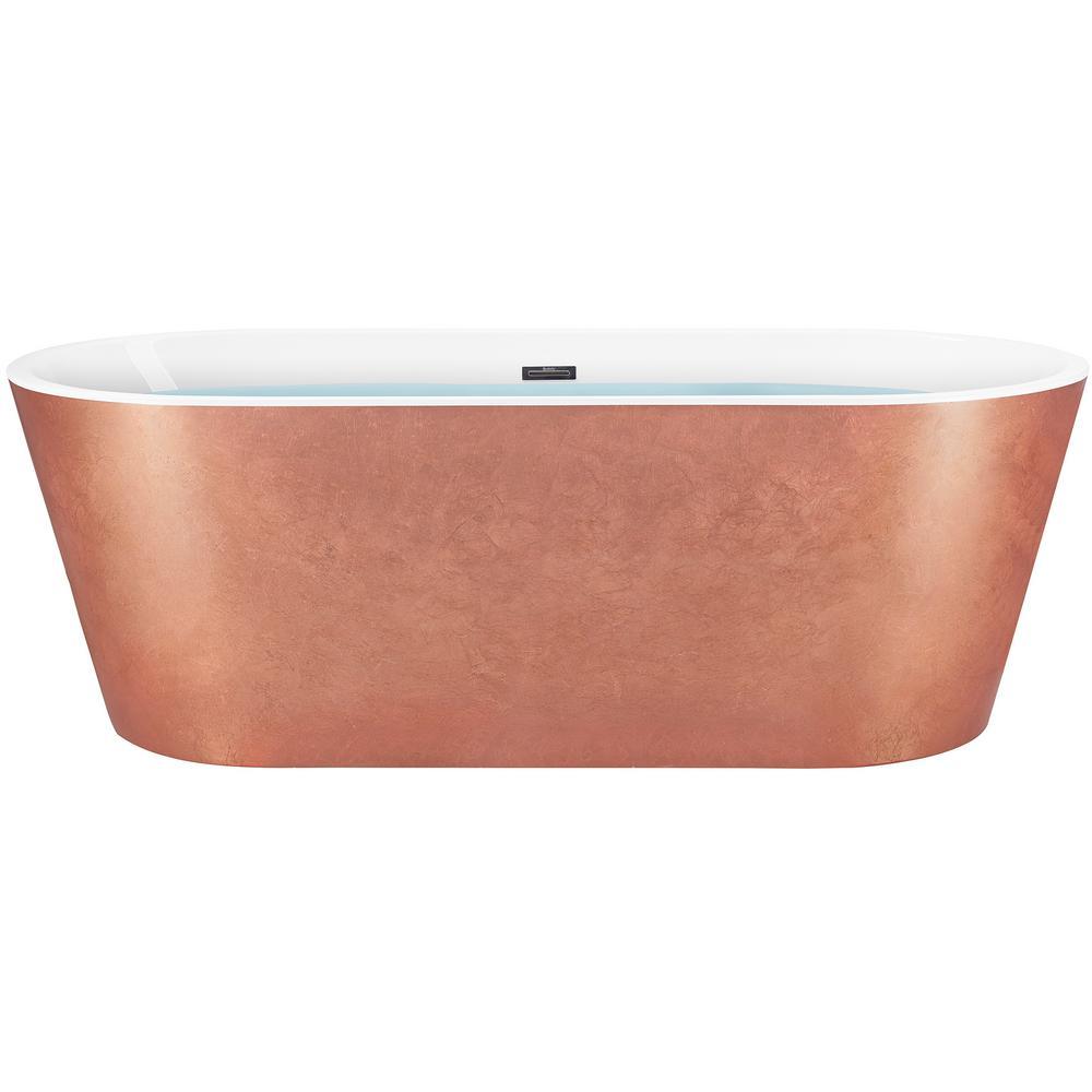 67 in. Foil Acrylic Tub for Bathroom - Flat Bottom Stand Alone Bathtub in Glossy Copper - Super Arbor
