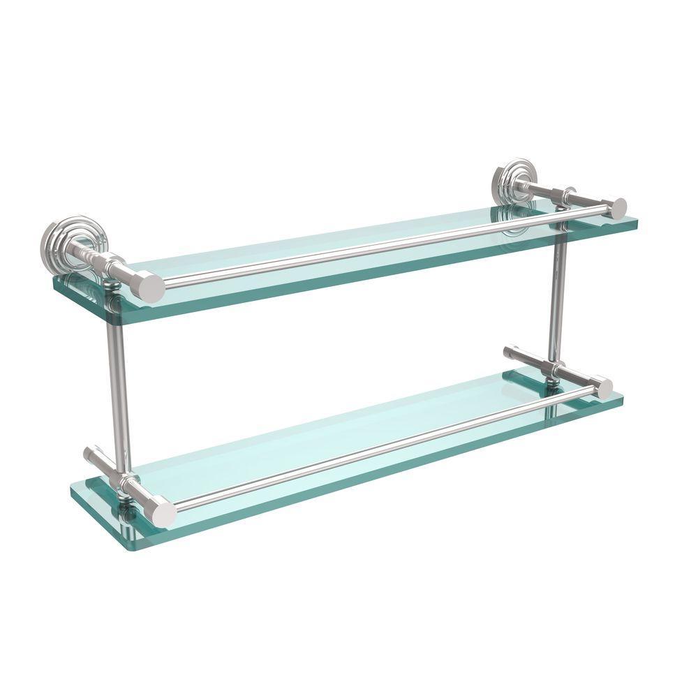 Waverly Place 22 in. L x 8 in. H x 5 in. W 2-Tier Clear Glass Bathroom Shelf with Gallery Rail in Satin Nickel - Super Arbor