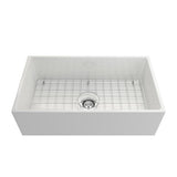 Farmhouse Apron-Front Fireclay 33 in. Single Bowl Kitchen Sink in White with Grid - Super Arbor