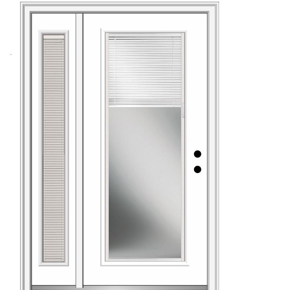 53 in. x 81.75 in. Internal Blinds Right Hand Inswing Full-Lite Primed Steel Prehung Front Door with One Sidelite - Super Arbor