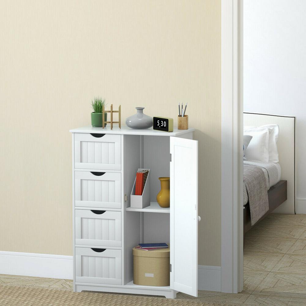 Decora Ready to Assemble 12 in. x 32 in. x 22 in. Wooden 4-Drawer Bath Cabinet Storage Cupboard with 2-Shelves in White - Super Arbor