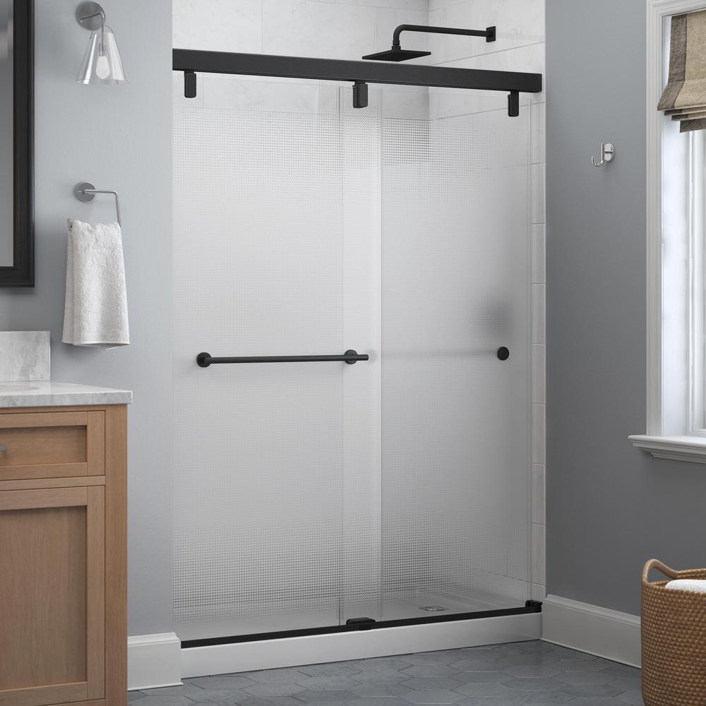 Lyndall 60 in. x 71-1/2 in. Frameless Mod Soft-Close Sliding Shower Door in Matte Black with 1/4 in. (6 mm) Clear Glass - Super Arbor