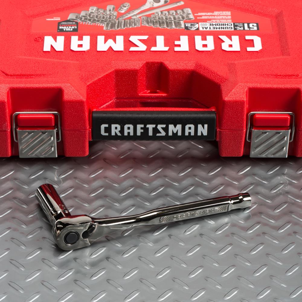 CRAFTSMAN 51-Piece Standard (SAE) and Metric Combination Gunmetal Chrome Mechanics Tool Set with Hard Case, 3/8-in Drive