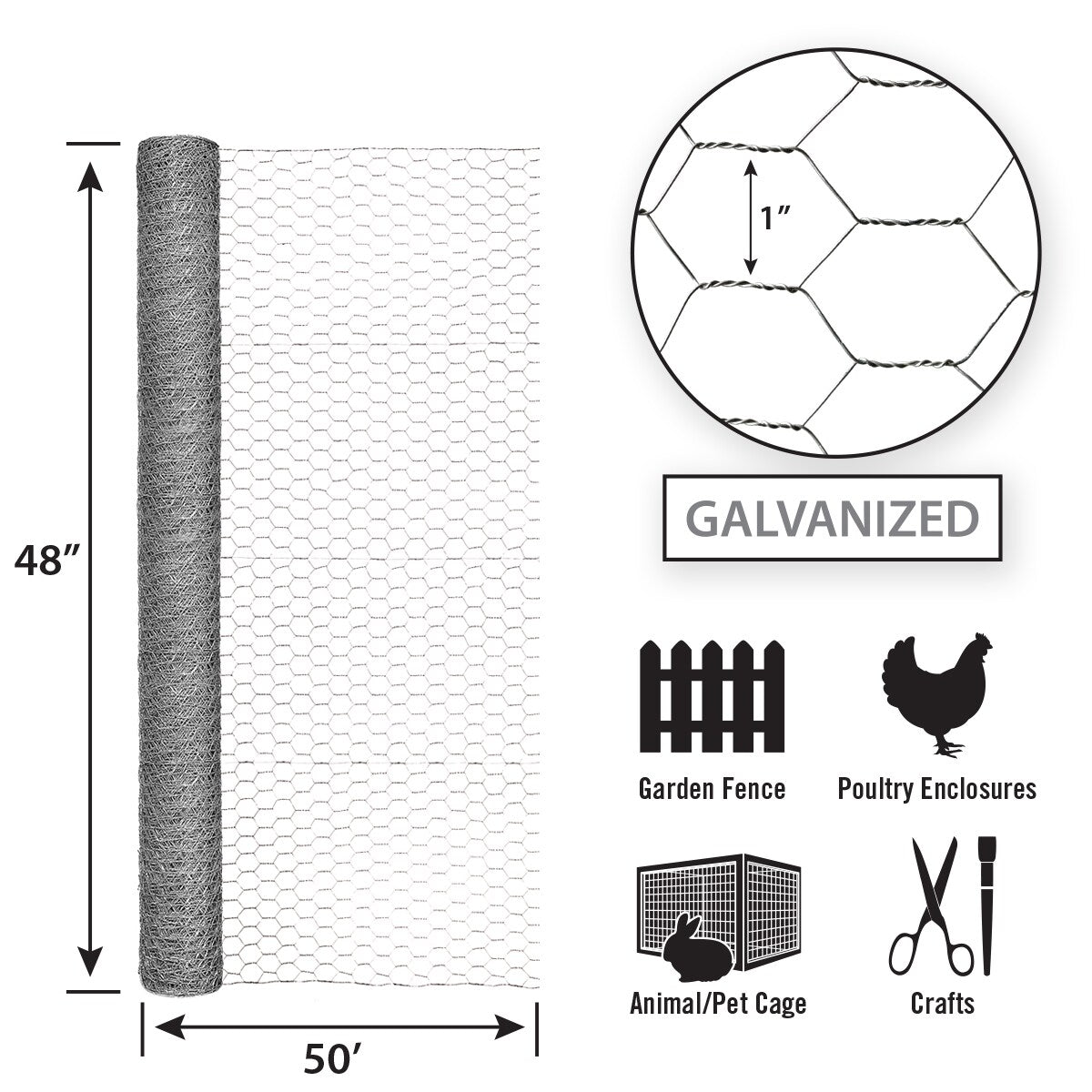 GARDEN CRAFT Gray/Silver Steel Chicken Wire Rolled Fencing with Mesh Size 1-in