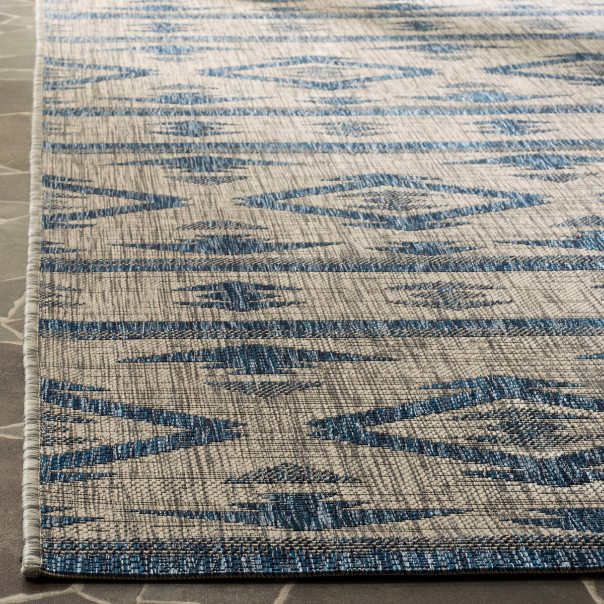 Safavieh Courtyard Tempe 8 x 11 Gray/Navy Indoor/Outdoor Abstract Coastal Area Rug