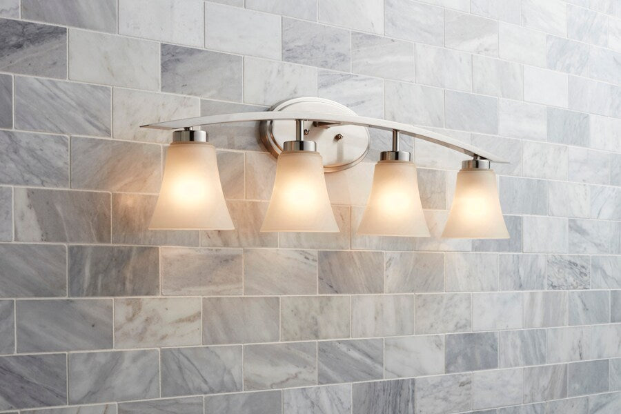 Portfolio Lyndsay 30.13-in 4-Light Satin Nickel Transitional Vanity Light Bar