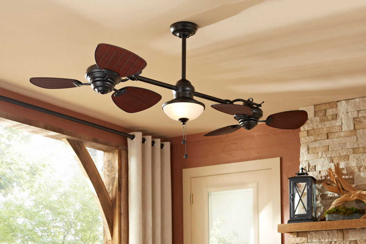 Harbor Breeze Twin Breeze II 74-in Oil-Rubbed Bronze Incandescent Indoor/Outdoor Ceiling Fan with Light (6-Blade)
