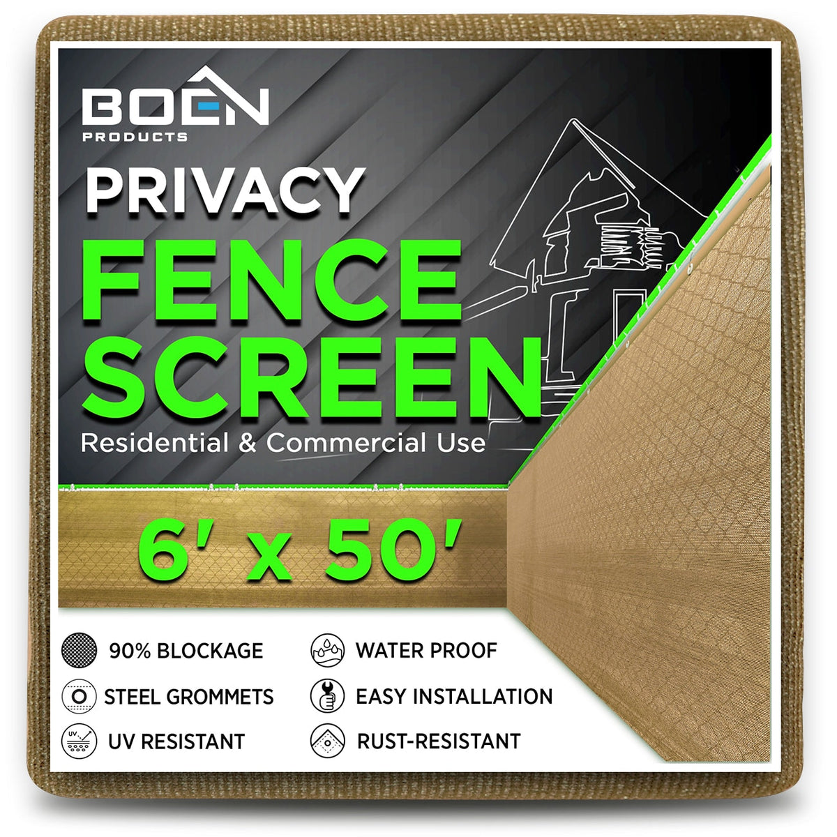 BOEN 6-ft H x 50-ft W Beige Polyethelene Chain Link Fence Screen