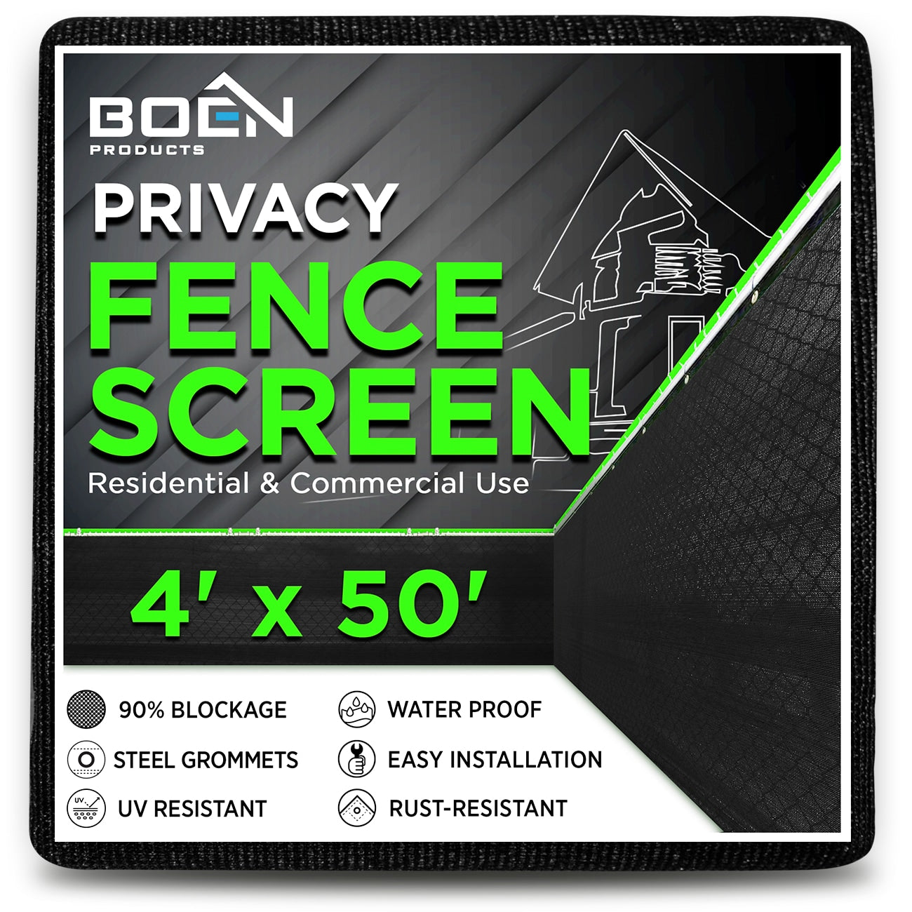 BOEN Black Polyethelene Chain Link Fence Screen