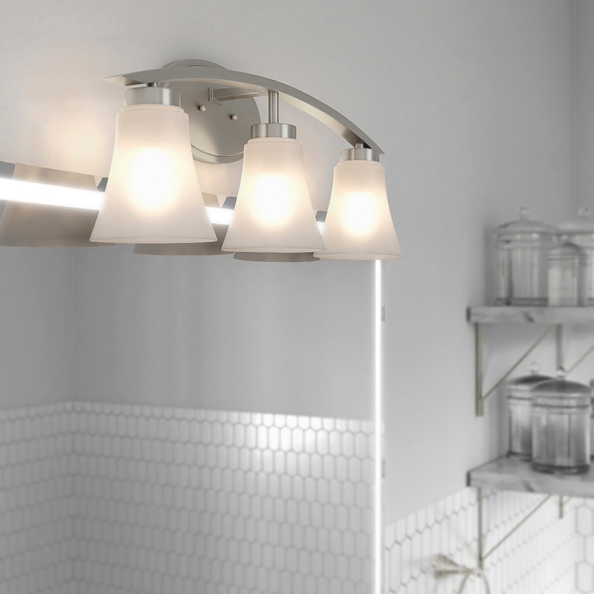 Portfolio Lyndsay 23-in 3-Light Satin Nickel Transitional Vanity Light Bar