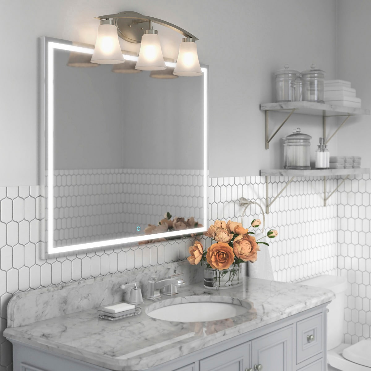 Portfolio Lyndsay 23-in 3-Light Satin Nickel Transitional Vanity Light Bar
