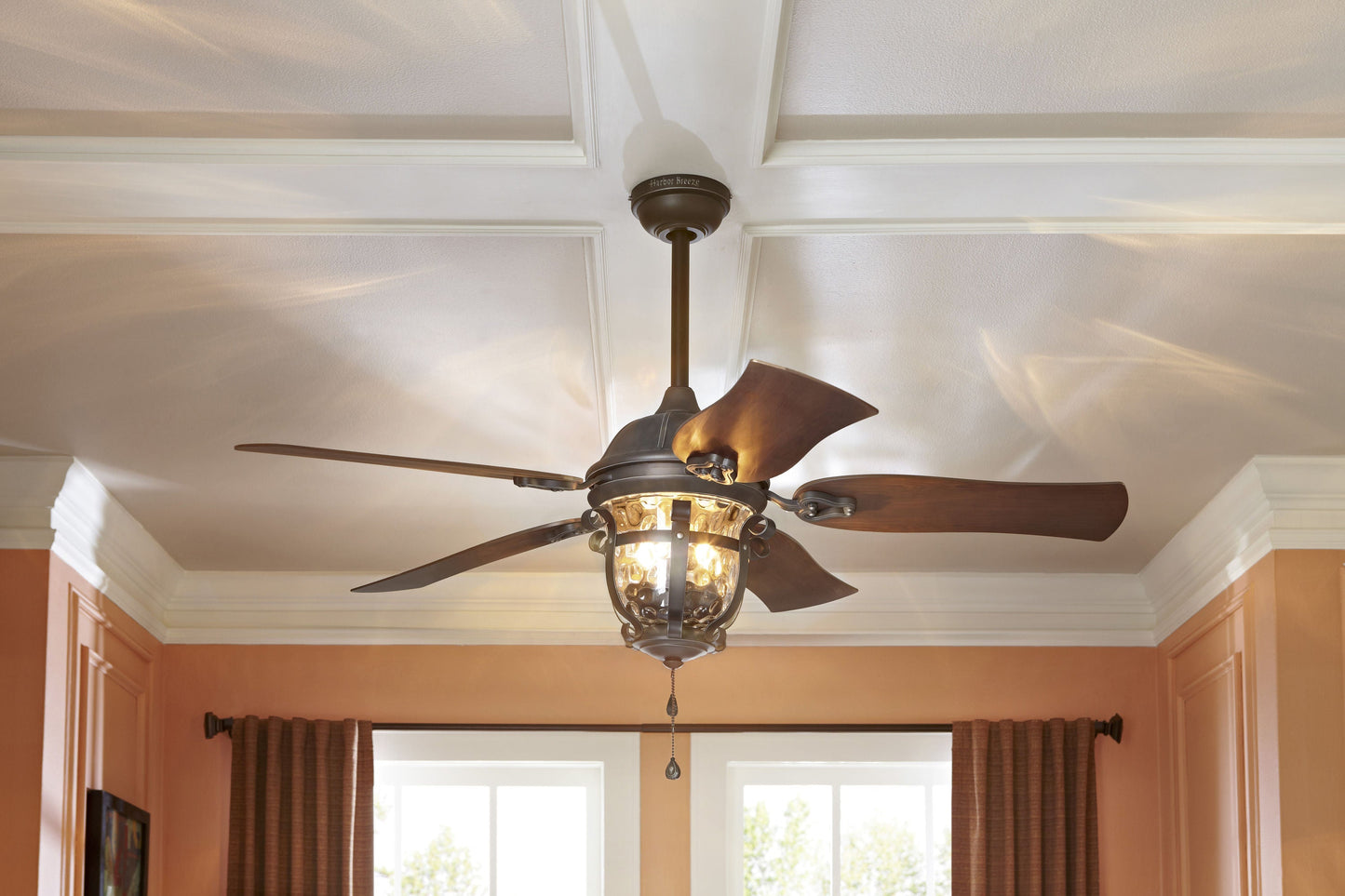 Harbor Breeze Lake Placido 52-in Aged/Black Iron Outdoor Downrod or Flush Mount Ceiling Fan with Clear Glass Light Kit