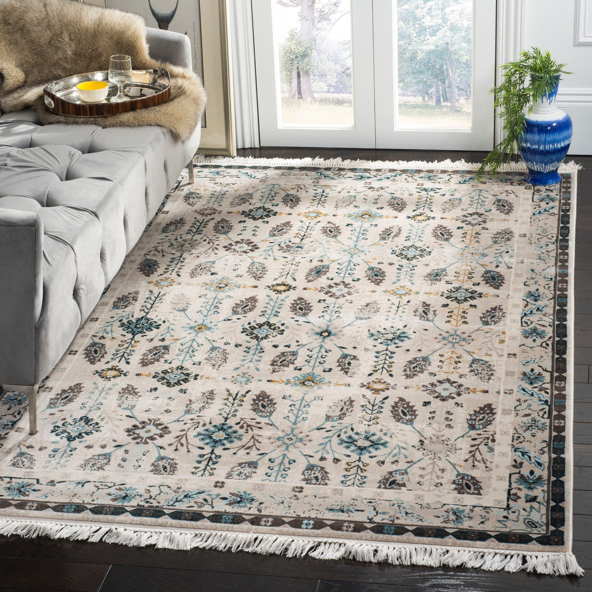 Safavieh Serenity Suzanni 3 x 5 Cream/Turquoise Indoor Floral/Botanical Throw Rug