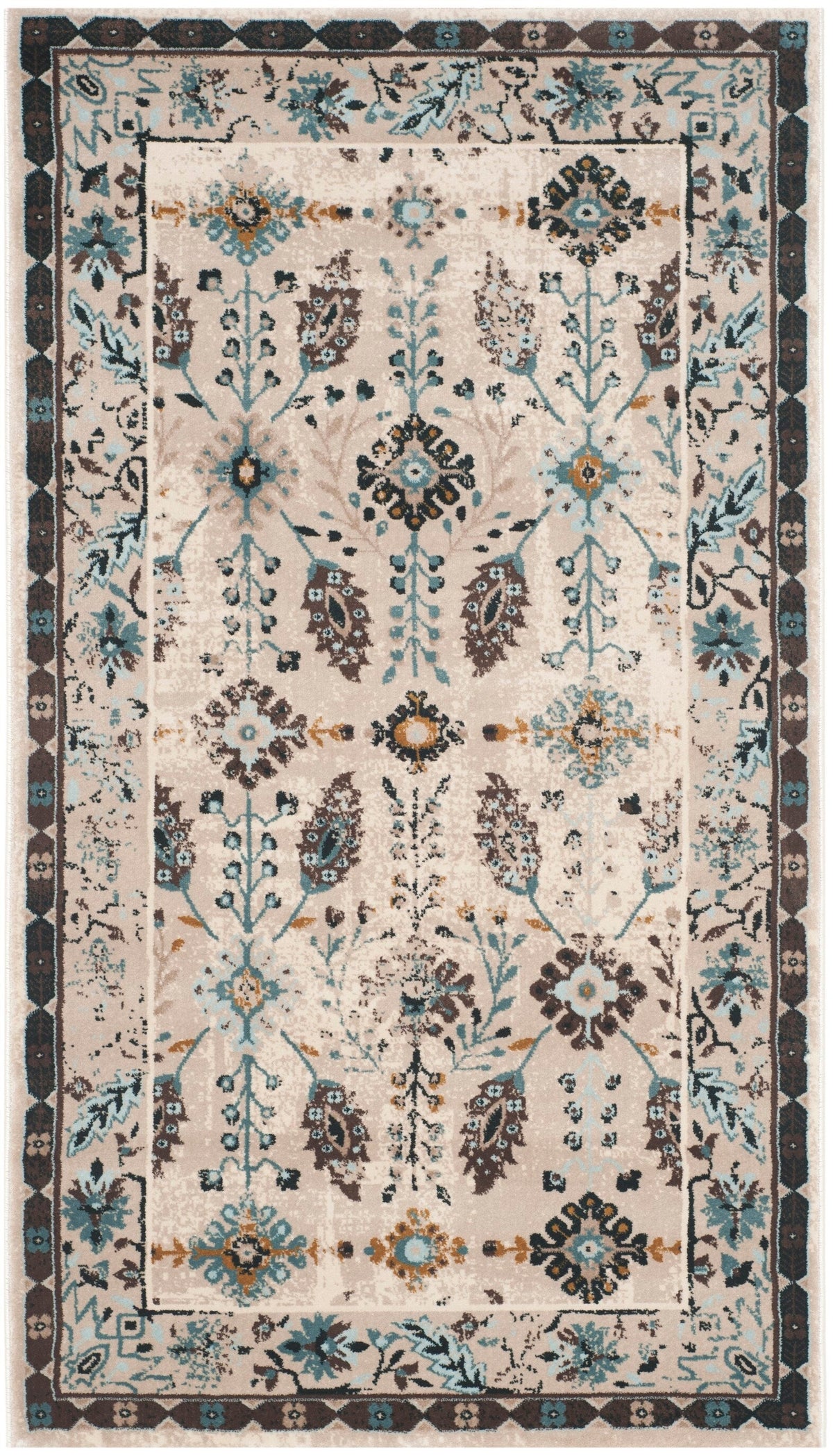 Safavieh Serenity Suzanni 3 x 5 Cream/Turquoise Indoor Floral/Botanical Throw Rug