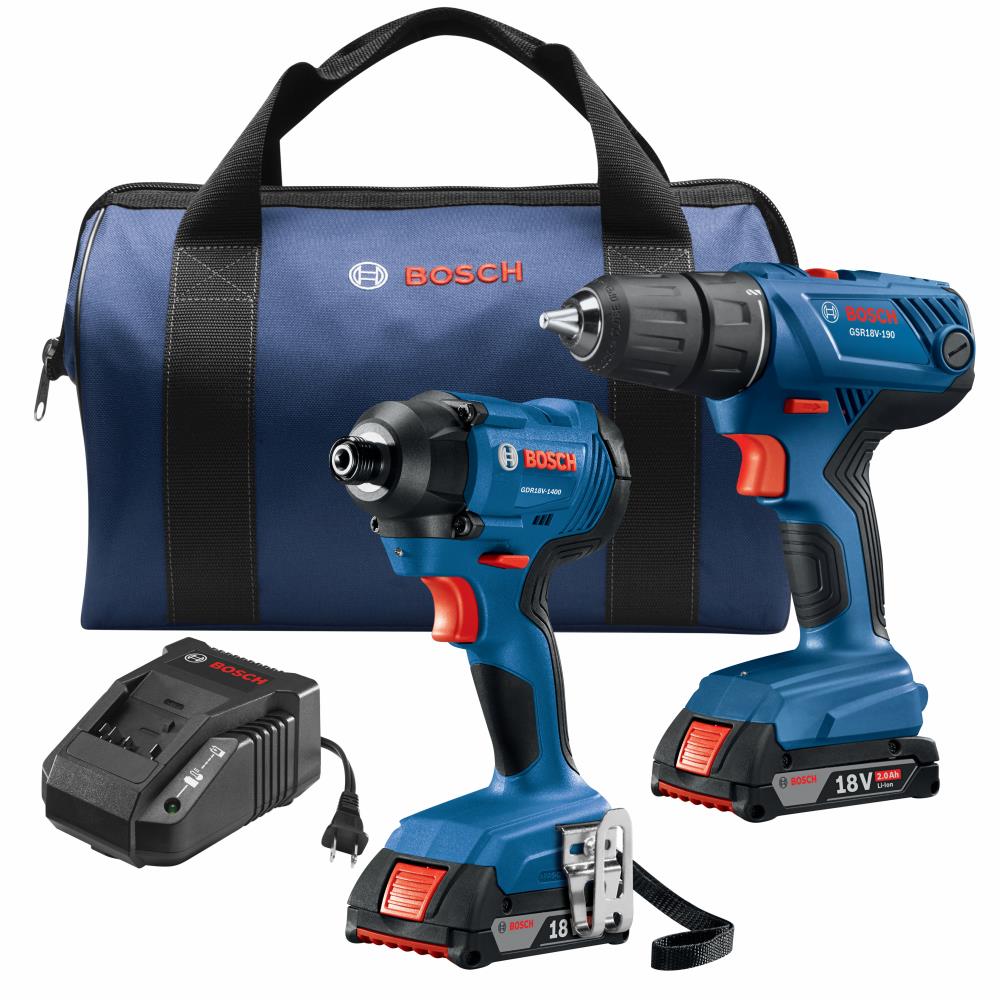 Bosch GXL18V-26B22 18V 2-Tool Cordless Combo Kit with Soft Case, Charger, and (2) 2.0Ah Batteries