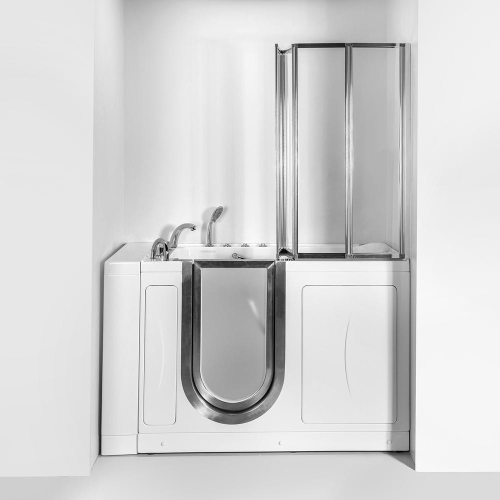 Elite 52 in. Walk-In Whirlpool and Air Bath Bathtub in White with LH Door, Thermostatic Faucet, Dual Drain,Shower Screen - Super Arbor