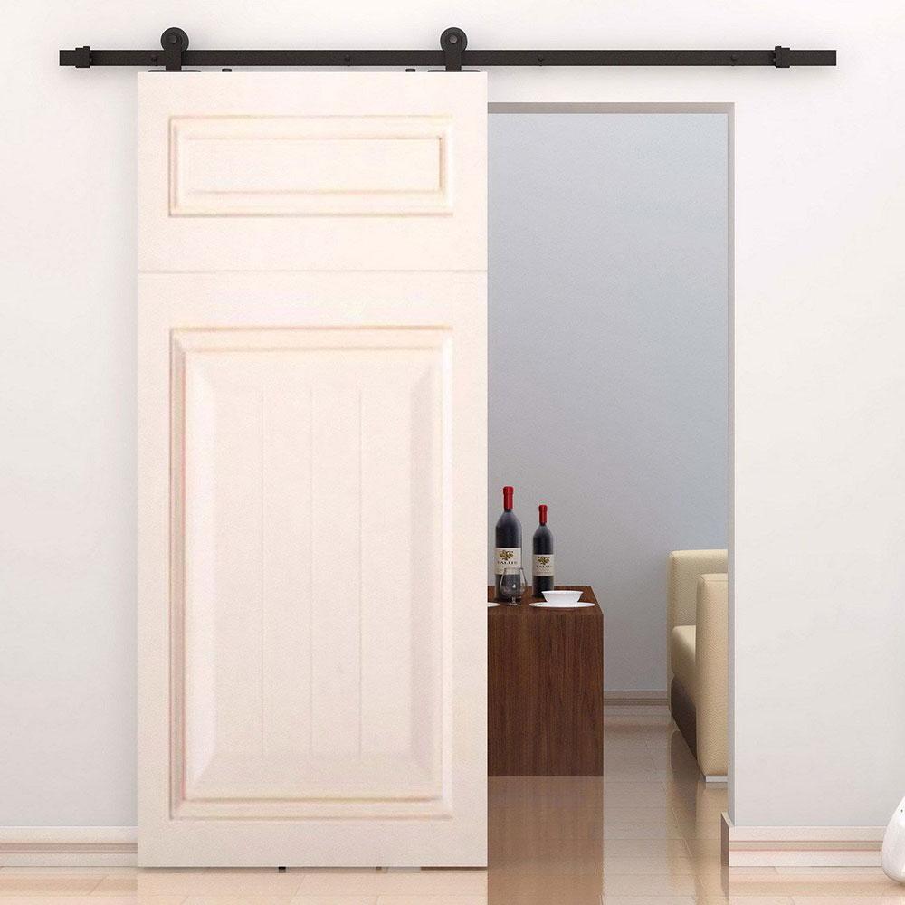 7.5 ft./90 in. Top Mount Sliding Barn Door Hardware Track Kit for Single Door with Non-Routed Floor Guide Frosted Black - Super Arbor