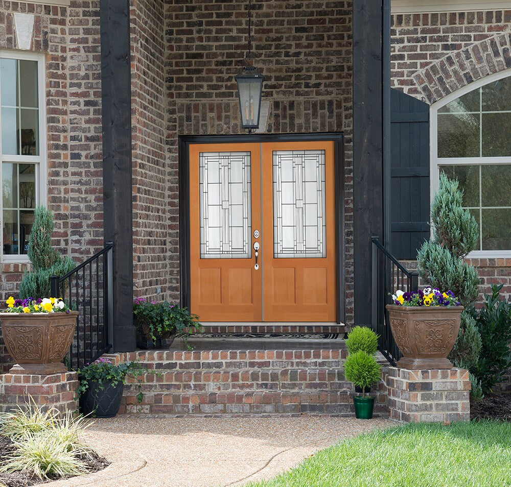 SIMPSON Douglas Fir Decorative Glass Front Door, 72x80 Prehung Double