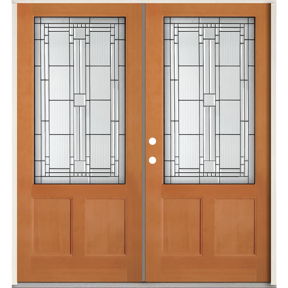 SIMPSON Brown Unfinished Wood 3/4 Lite Prehung Double Front Door