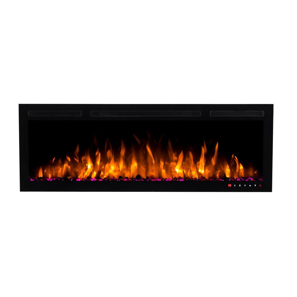 Slimline 50 in. Wall Mount and Recessed Electric Fireplace in Black - Super Arbor