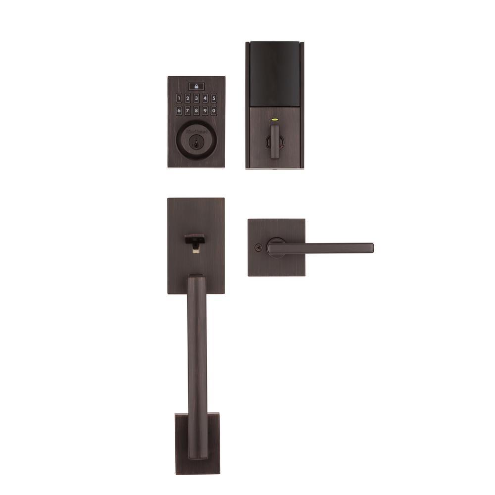 SmartCode 913 Contemporary Venetian Bronze Electronic Deadbolt with San Clemente Handleset and Halifax Interior Lever - Super Arbor