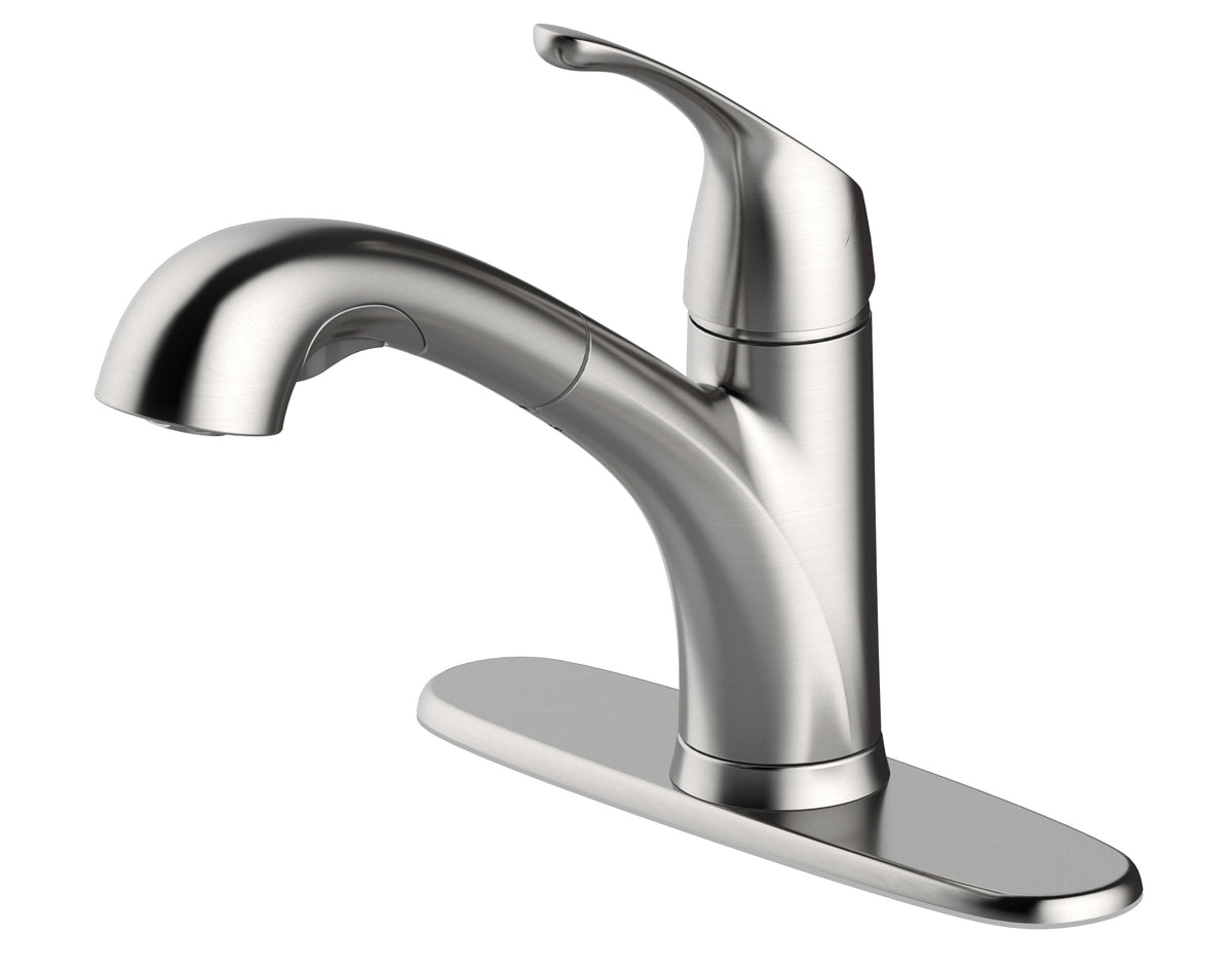 Project Source Stainless Steel PVD 1-Handle Deck-Mount Pull-Out Kitchen Faucet with Deck Plate