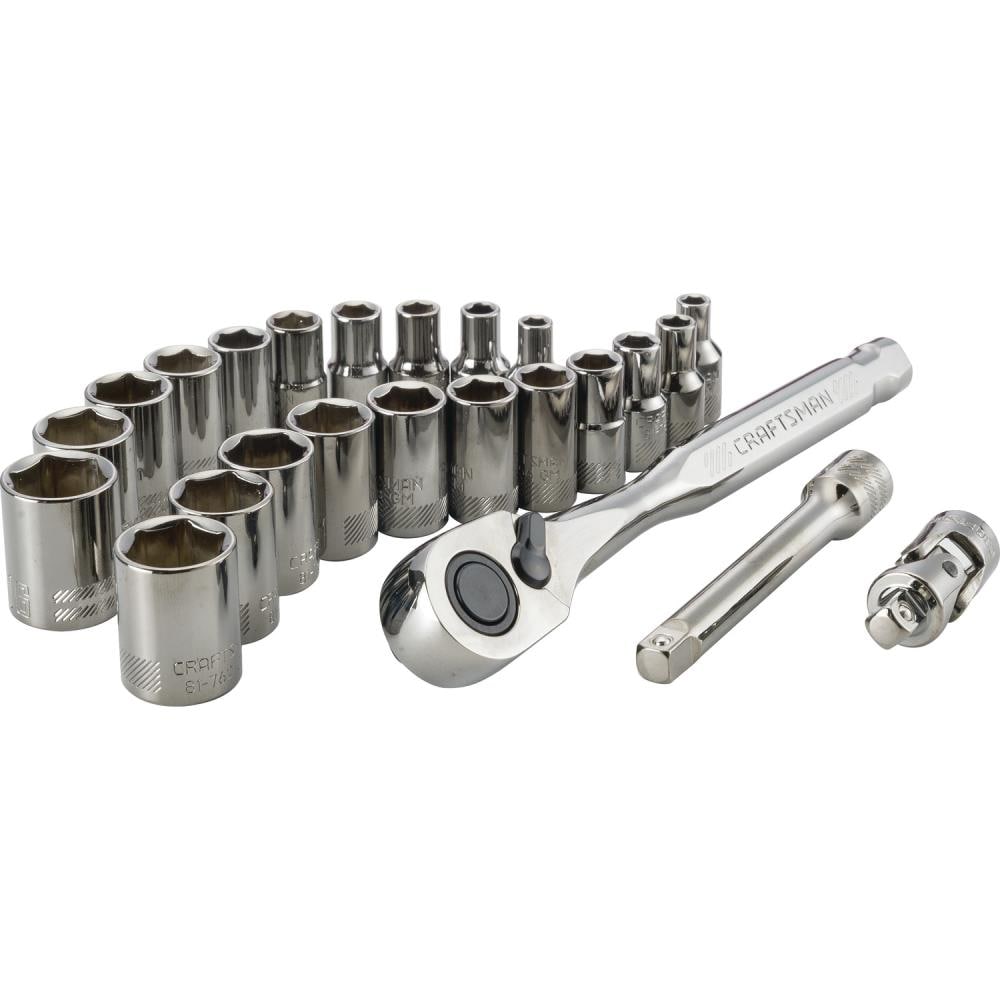 CRAFTSMAN VERSASTACK 24-Piece Standard (SAE) and Metric Gunmetal Chrome Mechanics Tool Set, 1/4-in Drive, Hard Case