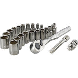 CRAFTSMAN VERSASTACK 24-Piece Standard (SAE) and Metric Gunmetal Chrome Mechanics Tool Set, 1/4-in Drive, Hard Case