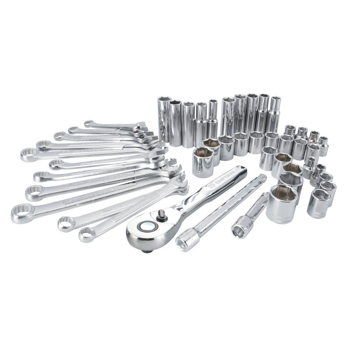 CRAFTSMAN 47-Piece SAE/Metric Polished Chrome Mechanics Tool Set with Soft Case, 3/8-in Drive