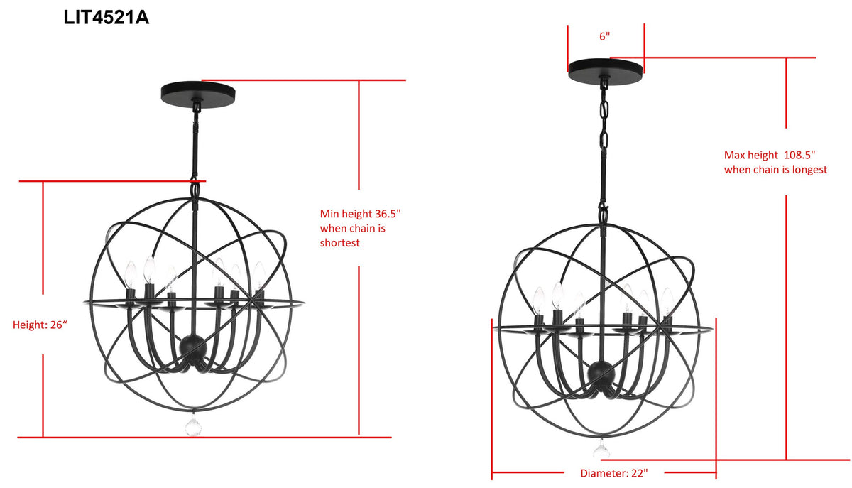 Safavieh Evie 6-Light Black Modern/Contemporary Cage Chandelier, 22-in Diameter