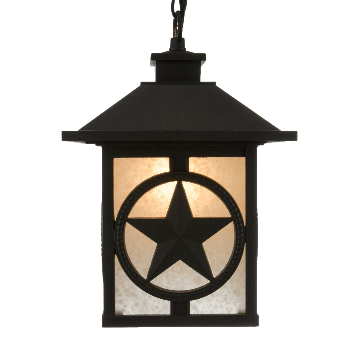 Portfolio Thoroughbred Matte Black Rustic Textured Glass Square Outdoor Pendant Light, 1-Light, 9-in