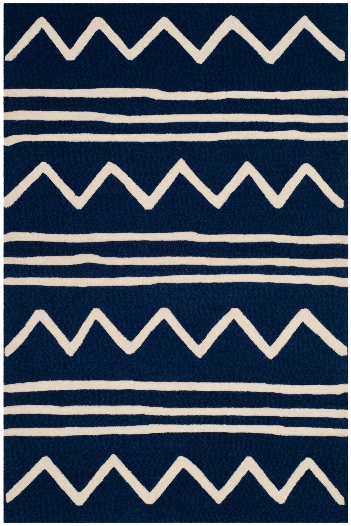 Safavieh Kids Zigzag 4 x 6 Navy/Ivory Indoor Chevron Hand-Tufted Wool Area Rug