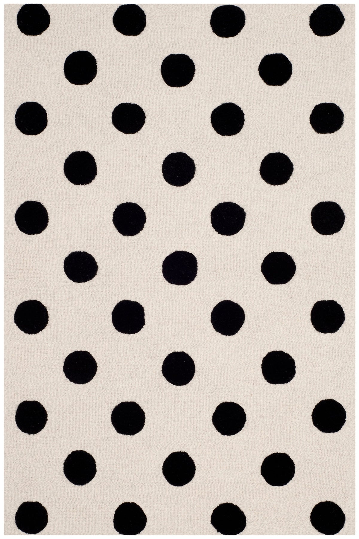 Safavieh Kids Polka Dots 4 x 6 Ivory/Black Handcrafted Wool Indoor Area Rug