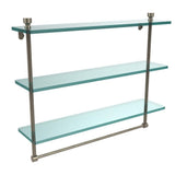 Foxtrot 22 in. L  x 18 in. H  x 5 in. W 3-Tier Clear Glass Bathroom Shelf with Towel Bar in Satin Nickel - Super Arbor