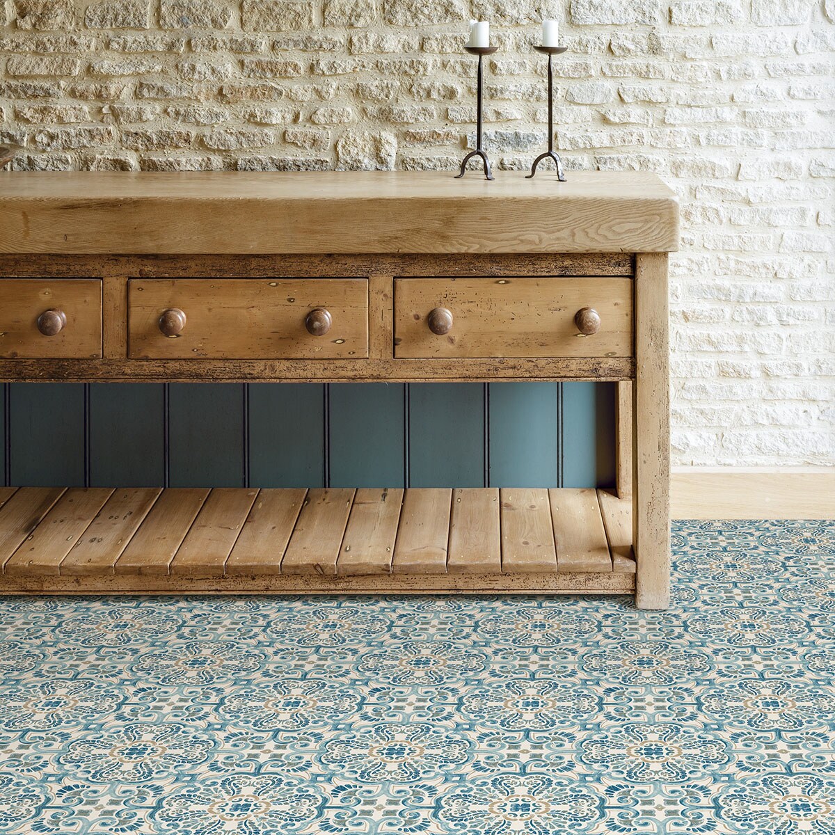 FloorPops Fontaine 12-in x 12-in Blue Peel and Stick Vinyl Floor Tile, 20-Pack (20-sq ft)